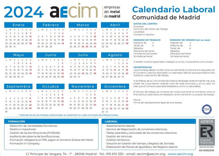 Calendario laboral 2024 de la Comunidad de Madrid - AECIM. Asociación ...